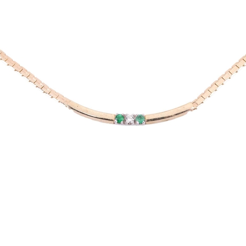 112 - An emerald and diamond-set necklace and matching bangle, each set with a round brilliant diamond fla... 