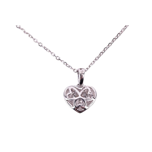 130 - A diamond-set heart pendant, pavé set with round brilliant diamonds, the white metal heart and penda... 