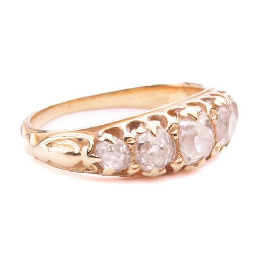 149 - An old cut diamond five stone ring, set with a row of cushion shape old cut diamonds with a total es... 