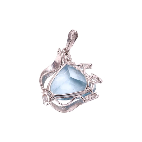 156 - An aquamarine and diamond pendant, featuring a pear shape aquamarine measuring 16.5 x 12.6 x 8mm, wi... 