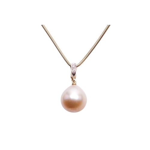 167 - A pair of South Sea cultured pearl stud earrings and a matching pendant on chain; the earrings each ... 