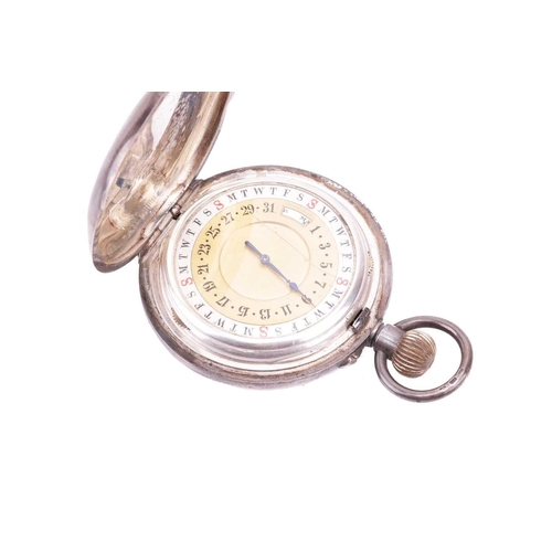 254 - A Moonphase Calender open-face pocket watch with a case stand. Featuring a keyless wound movement in... 