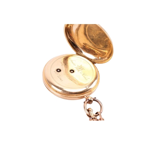 258 - An enamel full hunter pocket watch, featuring a key wound movement in a yellow metal case stamped '1... 