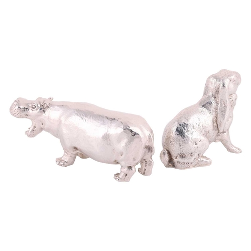 259 - Two silver animal figurines, including a heavy casted hippopotamus by C.F. Hancock & Co., London 199... 