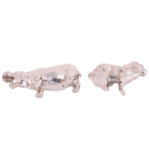 259 - Two silver animal figurines, including a heavy casted hippopotamus by C.F. Hancock & Co., London 199... 