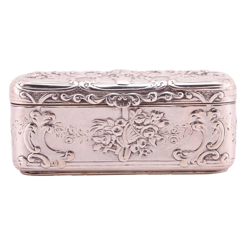 276 - A Victorian rectangular snuff box, London1858 Hunt and Roskell, with embossed floral sprays and 