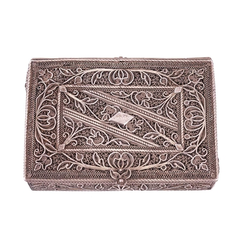 283 - An Indo-Portuguese filigree white metal rectangular betel box (?) unmarked but probably late 19th ce... 