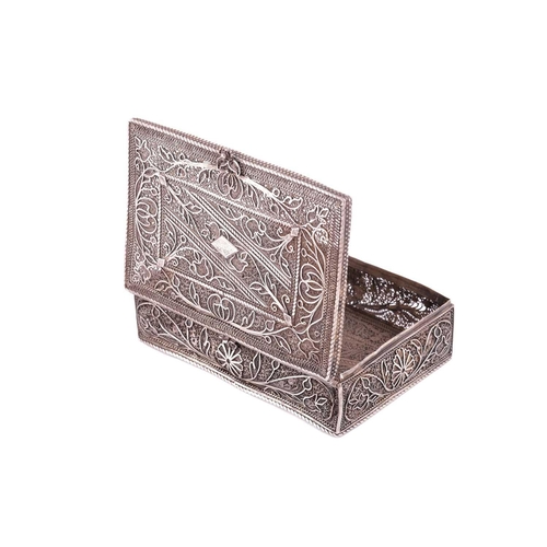 283 - An Indo-Portuguese filigree white metal rectangular betel box (?) unmarked but probably late 19th ce... 