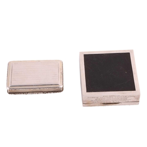 288 - A silver presentation snuff box and a square cigarette box; the snuff box by Francis Clark, Birmingh... 