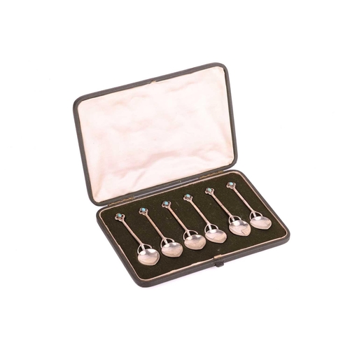 298 - An Edwardian set of six silver coffee spoons by Liberty & Co Ltd, the bamboo-style handles leading t... 