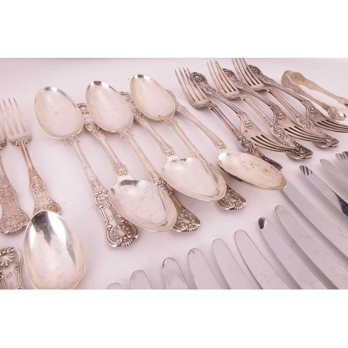 309 - A matched canteen of silver double struck Queen's pattern flatware comprising:- Six tablespoons, mon... 