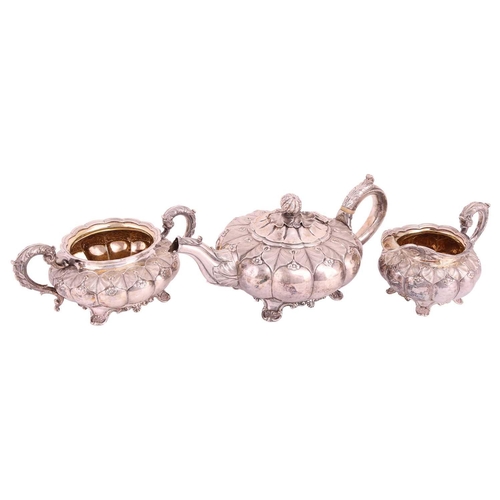 322 - A George IV silver three-piece tea service of squash form, by Rebecca Emes & Edward Barnard I, Londo... 