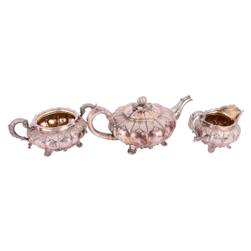 322 - A George IV silver three-piece tea service of squash form, by Rebecca Emes & Edward Barnard I, Londo... 