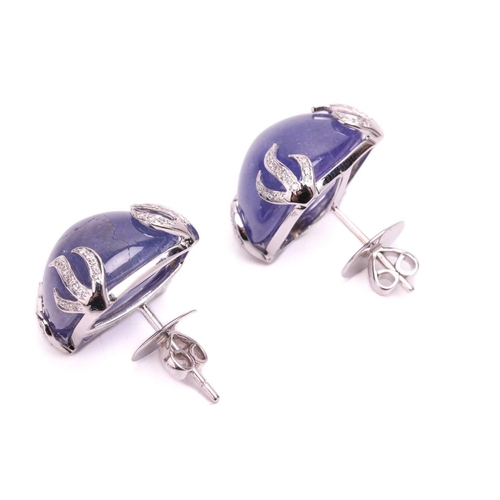 41 - A pair of tanzanite and diamond earrings, each set with a cabochon tanzanite measuring 16 x 16 x 9.6... 