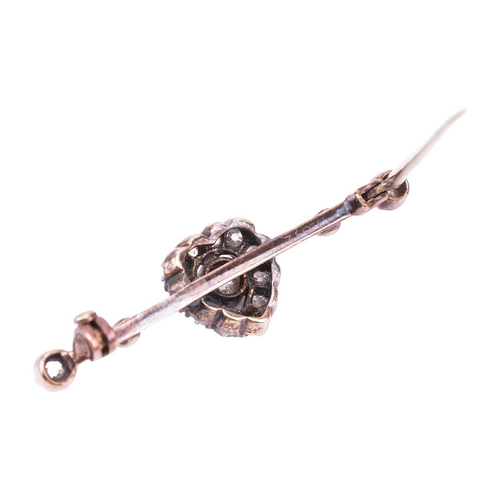 62 - A late Victorian diamond-set heart bar brooch, the heart-shaped cluster centred with a single old-cu... 