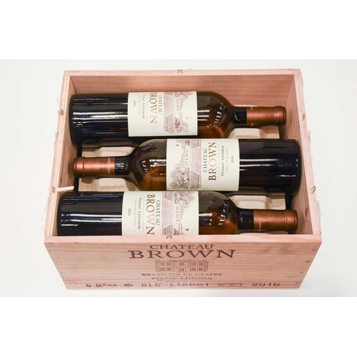 4 - Six bottles of Chateau Brown Blanc Pessac Leognan, 2016, OWC Cellar in East Sussex High Fill