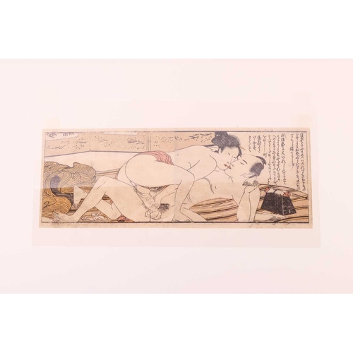 103 - A small collection of Japanese Edo period erotic woodblock prints (Shunga) including Shuncho, Katsuk... 