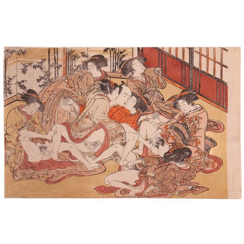 103 - A small collection of Japanese Edo period erotic woodblock prints (Shunga) including Shuncho, Katsuk... 