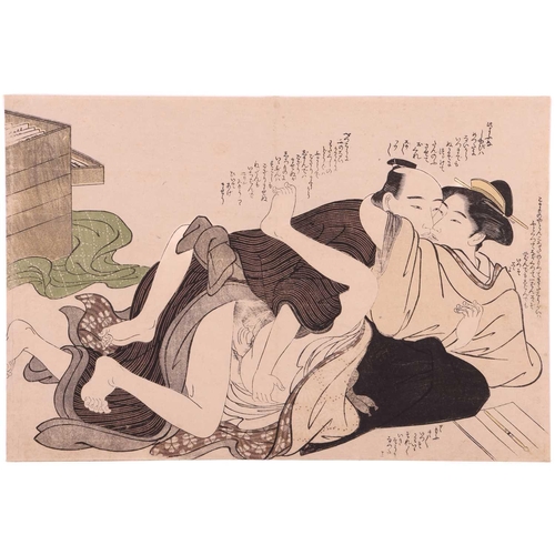 103 - A small collection of Japanese Edo period erotic woodblock prints (Shunga) including Shuncho, Katsuk... 