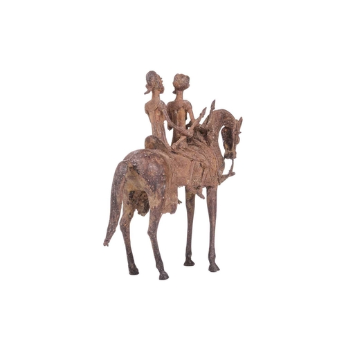 106 - A Dogon copper horse, with two figures, 20th century, 29.5 cm x 31 cm.