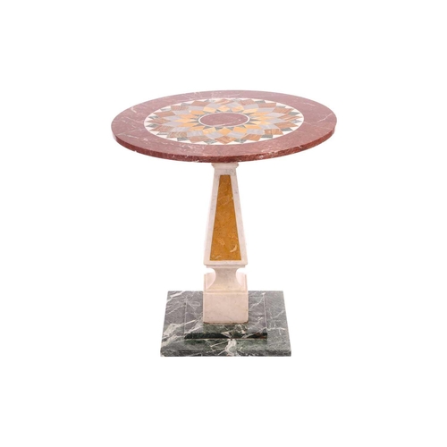 117 - A circular pietra dura pillar table, 20th century, the top inlaid with a central stylized radiant su... 