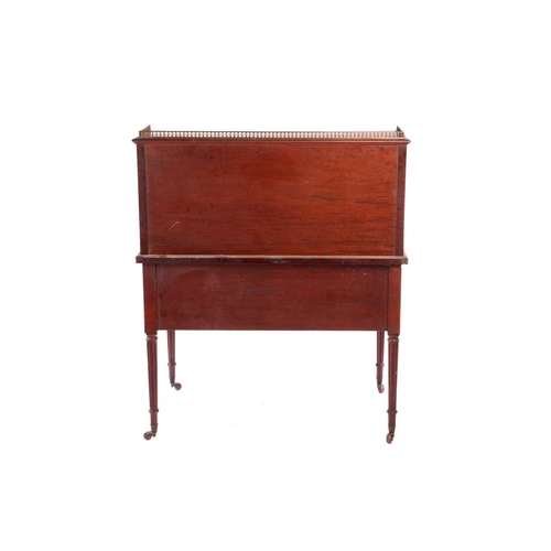 124 - A Hobbs & Co, Edwardian 'plum pudding' mahogany and marquetry cylinder writing bureau with a three-q... 