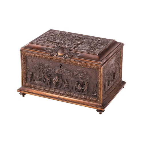 137 - A French late 19th century gilt and oxidized bronze rectangular table casket, the caddy-top and side... 