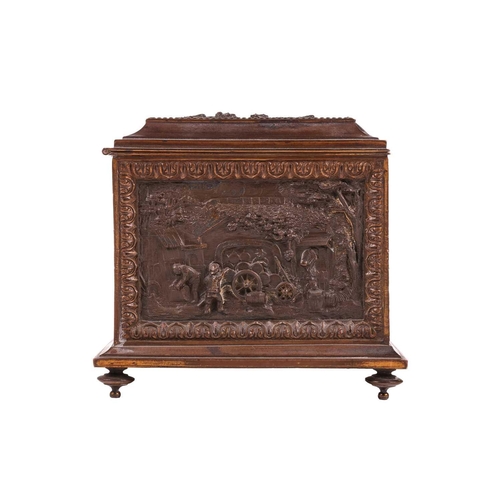 137 - A French late 19th century gilt and oxidized bronze rectangular table casket, the caddy-top and side... 