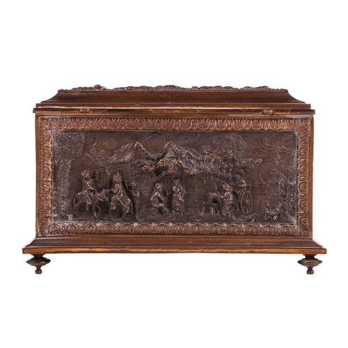 137 - A French late 19th century gilt and oxidized bronze rectangular table casket, the caddy-top and side... 