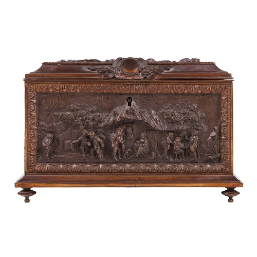 137 - A French late 19th century gilt and oxidized bronze rectangular table casket, the caddy-top and side... 