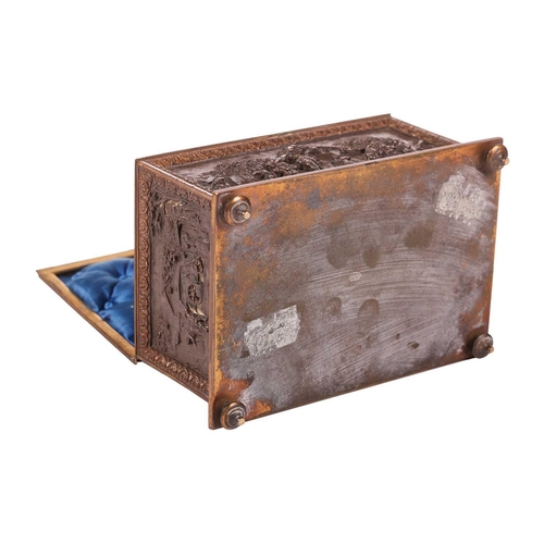 137 - A French late 19th century gilt and oxidized bronze rectangular table casket, the caddy-top and side... 