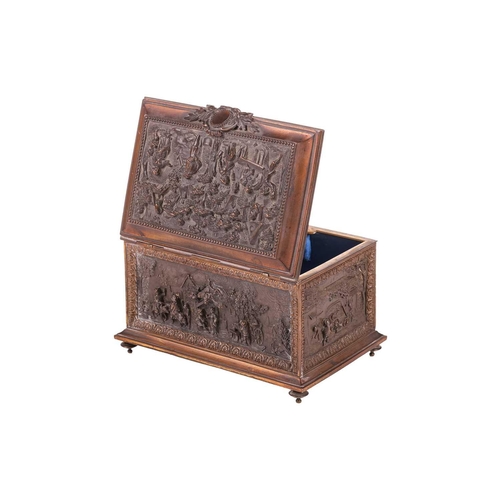 137 - A French late 19th century gilt and oxidized bronze rectangular table casket, the caddy-top and side... 