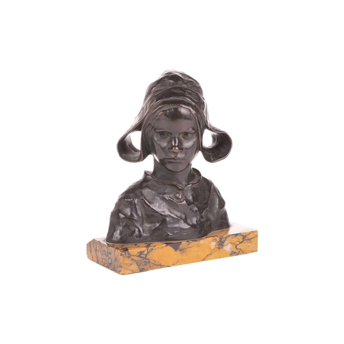 156 - Ruth Milles (1873-1941), Head of a Breton Girl, patinated bronze on a marble base, signed verso, 16 ... 