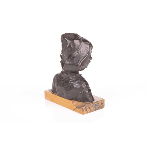 156 - Ruth Milles (1873-1941), Head of a Breton Girl, patinated bronze on a marble base, signed verso, 16 ... 