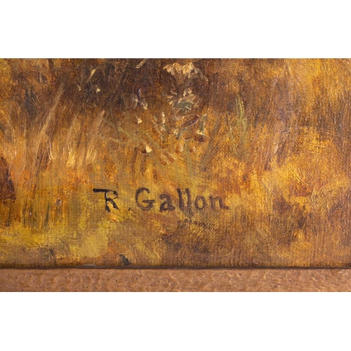 16 - R. Gallon (1845 - 1925), Landscape with a small farmhouse, signed 'R Gallon' (lower right), oil on c... 