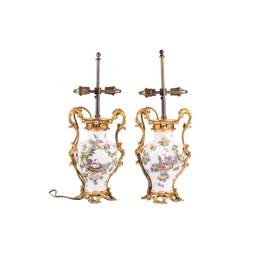 162 - A pair of 18th-century style Meissen porcelain baluster vases, late 19th century each with ormolu mo... 