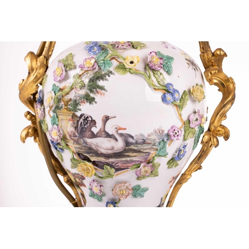 162 - A pair of 18th-century style Meissen porcelain baluster vases, late 19th century each with ormolu mo... 