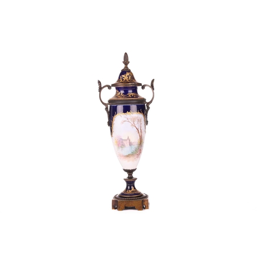 167 - A 19th-century Sevres porcelain vase and cover, decorated with a courting couple, a chateau and lake... 