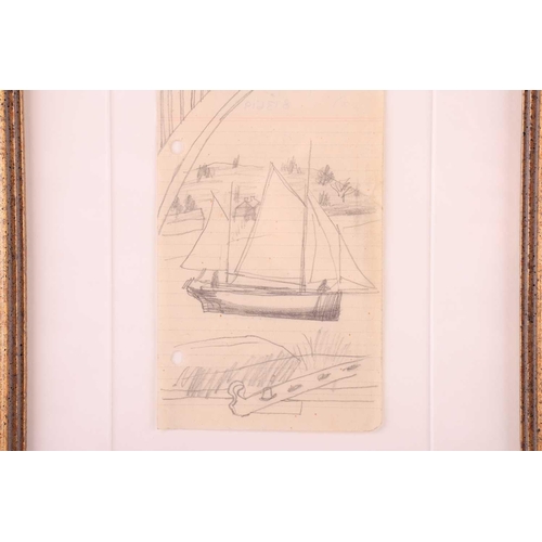 41 - † Ben Nicholson (1894-1982), Sailing boat through a window, Isle of Wight, unsigned, pencil on notep... 