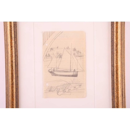 41 - † Ben Nicholson (1894-1982), Sailing boat through a window, Isle of Wight, unsigned, pencil on notep... 