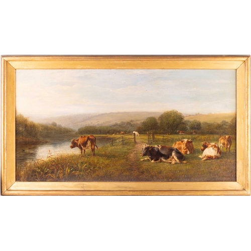 55 - William Luker (1828 - 1905), Landscape with cattle by a river, signed indistinctly 'W. Luker' (lower... 