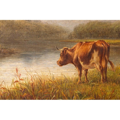 55 - William Luker (1828 - 1905), Landscape with cattle by a river, signed indistinctly 'W. Luker' (lower... 