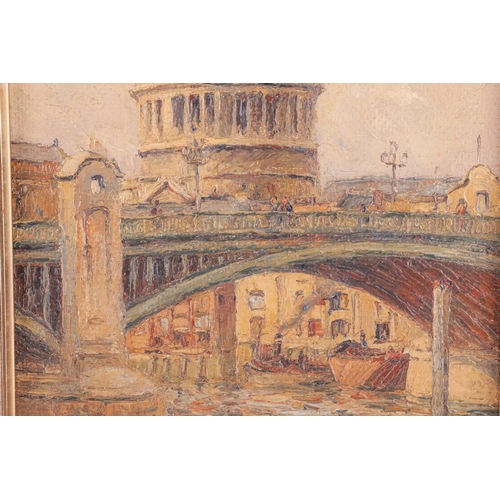 57 - † Frank E Sully (1898 - 1992), St Pauls and Southwark Bridge from Bankside, signed 'Frank Sully' (lo... 