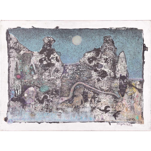 71 - † John Kingerlee (b. 1936), Abstract landscape with figures and serpent, signed 'Kingerlee 76.77' (l... 