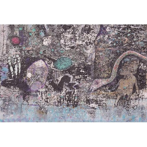 71 - † John Kingerlee (b. 1936), Abstract landscape with figures and serpent, signed 'Kingerlee 76.77' (l... 