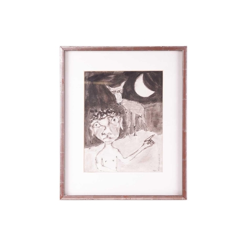 74 - † John Kingerlee (b 1936), Figure and dog in moonlight, signed 'Kingerlee 1967' (lower right), pen a... 