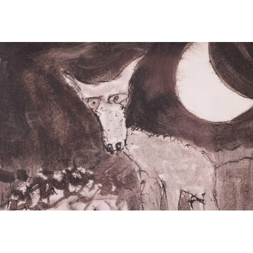 74 - † John Kingerlee (b 1936), Figure and dog in moonlight, signed 'Kingerlee 1967' (lower right), pen a... 