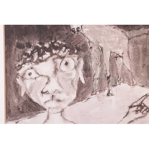 74 - † John Kingerlee (b 1936), Figure and dog in moonlight, signed 'Kingerlee 1967' (lower right), pen a... 