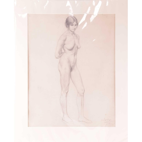 81 - Gaynor Elizabeth Bury (1890 - 1975), Royal Academy Schools study of a standing female nude, inscribe... 