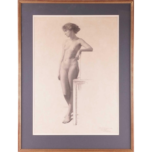 81 - Gaynor Elizabeth Bury (1890 - 1975), Royal Academy Schools study of a standing female nude, inscribe... 